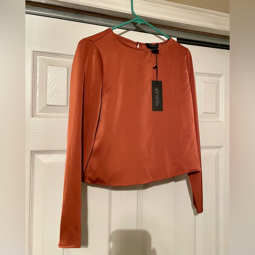 NWT Rachel Zoe silk-like long sleeve Top in Burnt Orange Color